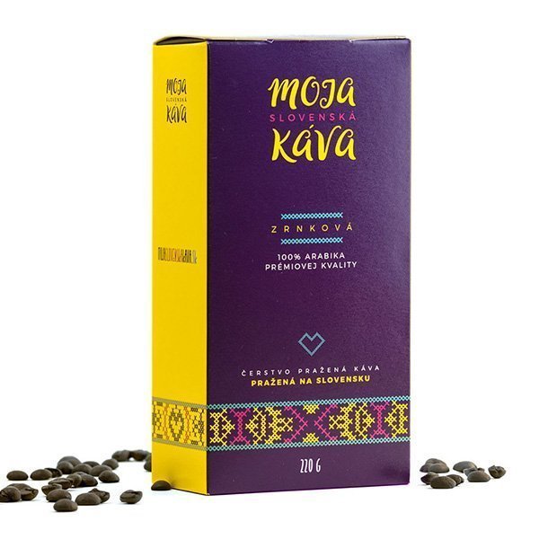 Moja slovenská káva. Zrnková káva vo folklórnom šate je dielom slovenskej pražiarne.